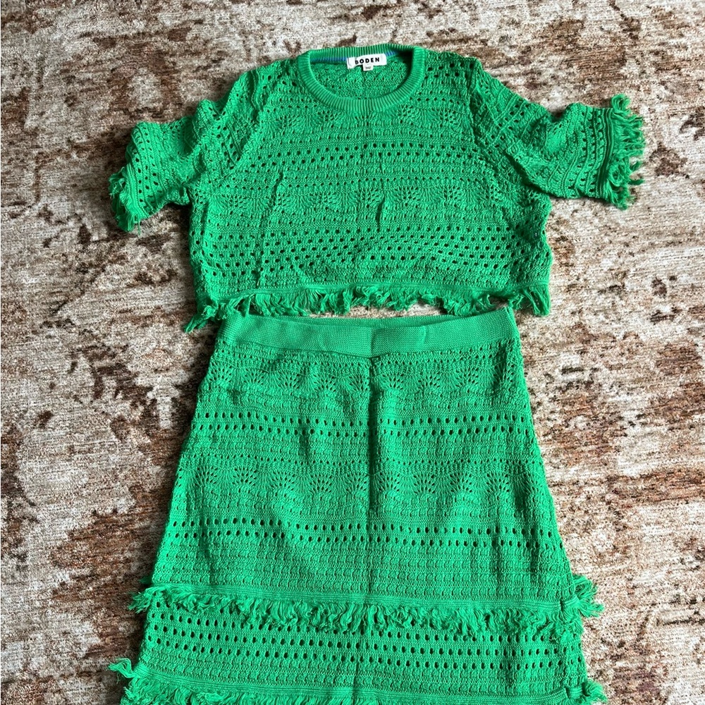 Boden Green Crochet Midi Skirt and matching top